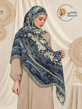 Soft printed crepe hijab scarf in navy and sage floral paisley pattern