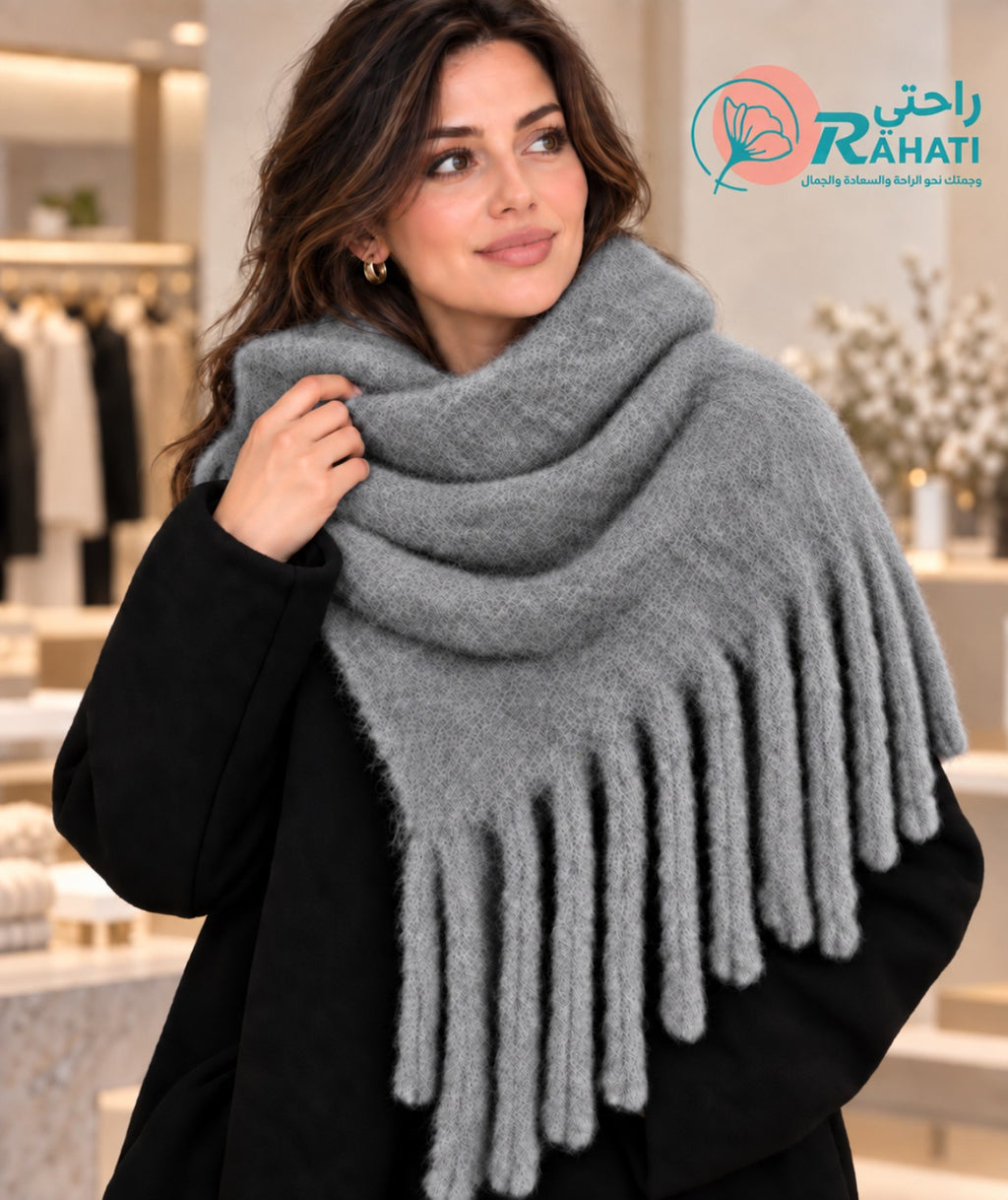 Soft mohair fringed scarf – Grey