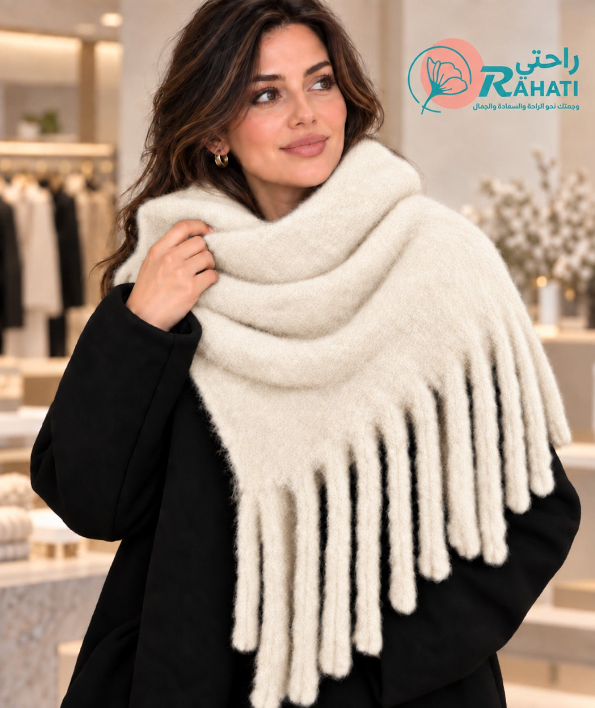 Soft mohair fringed scarf – Off White