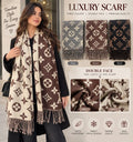 Soft wool double-face patterned scarf in grey, brown and black
