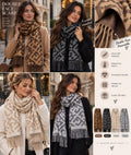 Soft wool geometric double-face scarf in camel, black, beige and gray